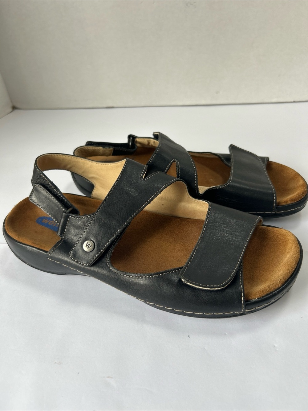Wolky Women's 9 Liana Sandal Eu 39 Black Leather Adjustable Strap Strapy